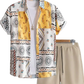 Men's Tropical Print Short Sleeve Shirt and Shorts Set