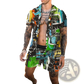 Men's Tropical Print Short Sleeve Shirt and Shorts Set