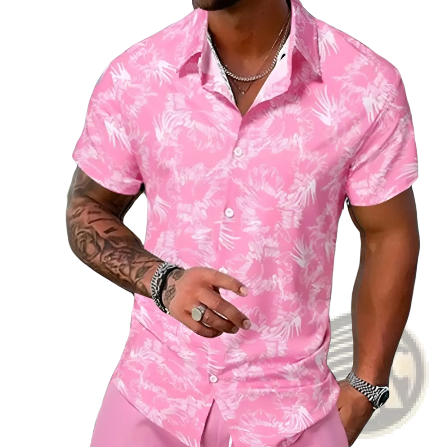 Men's Tropical Print Short Sleeve Shirt and Shorts Set