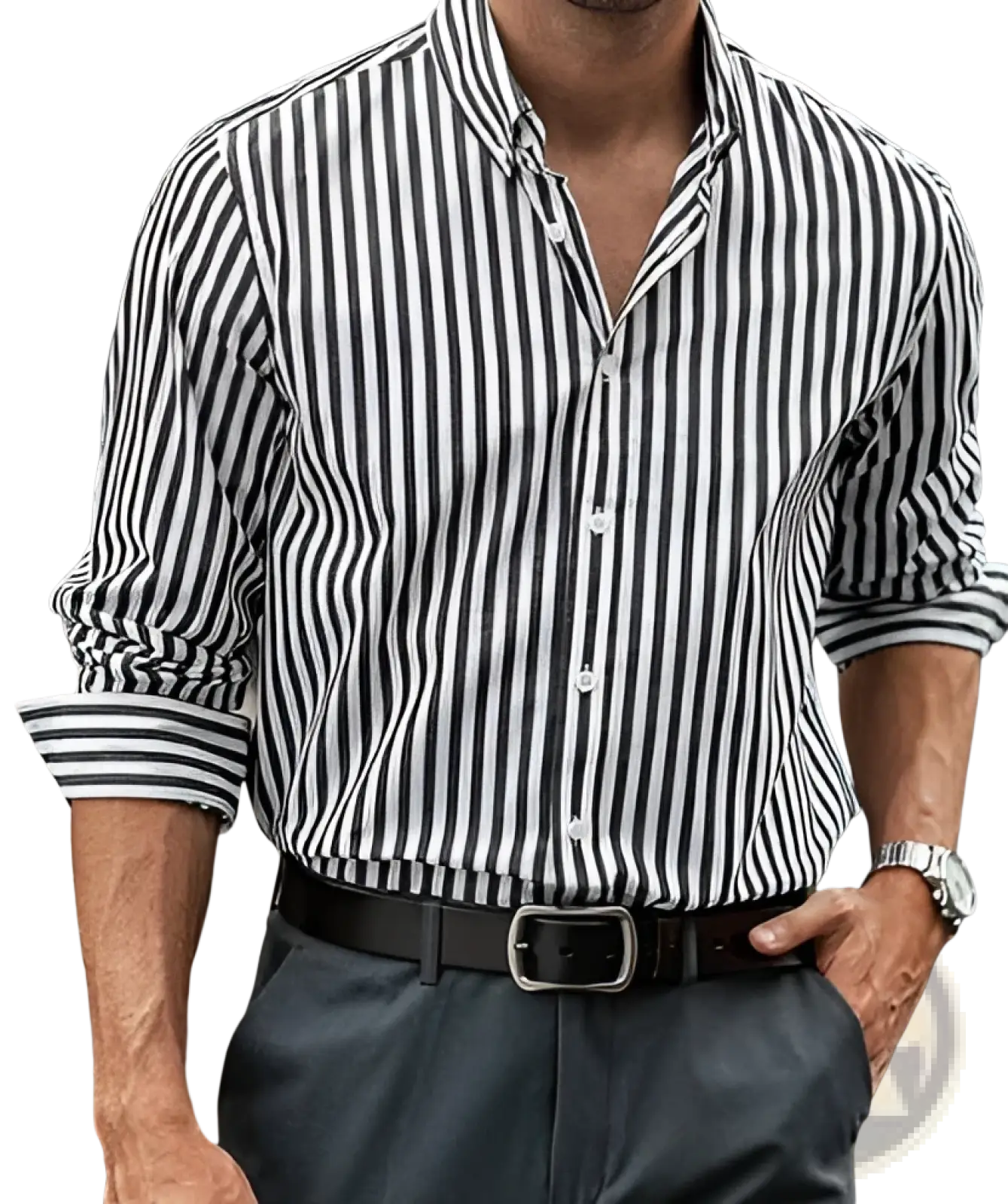 Men's Vertical Striped Loose Casual Long Sleeve Shirt