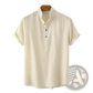 Men's Vertical Striped Mandarin Collar Cotton Blend Shirt
