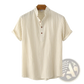Men's Vertical Striped Mandarin Collar Cotton Blend Shirt