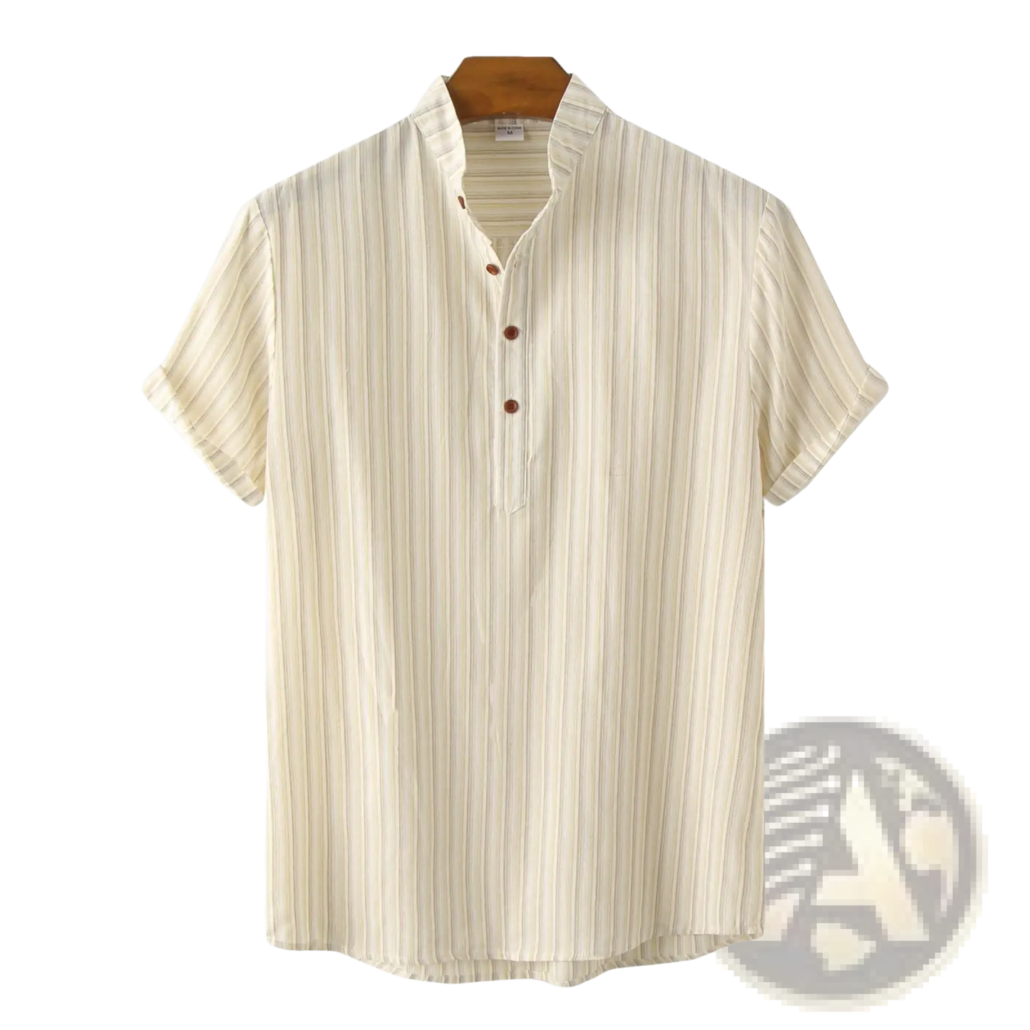 Men's Vertical Striped Mandarin Collar Cotton Blend Shirt