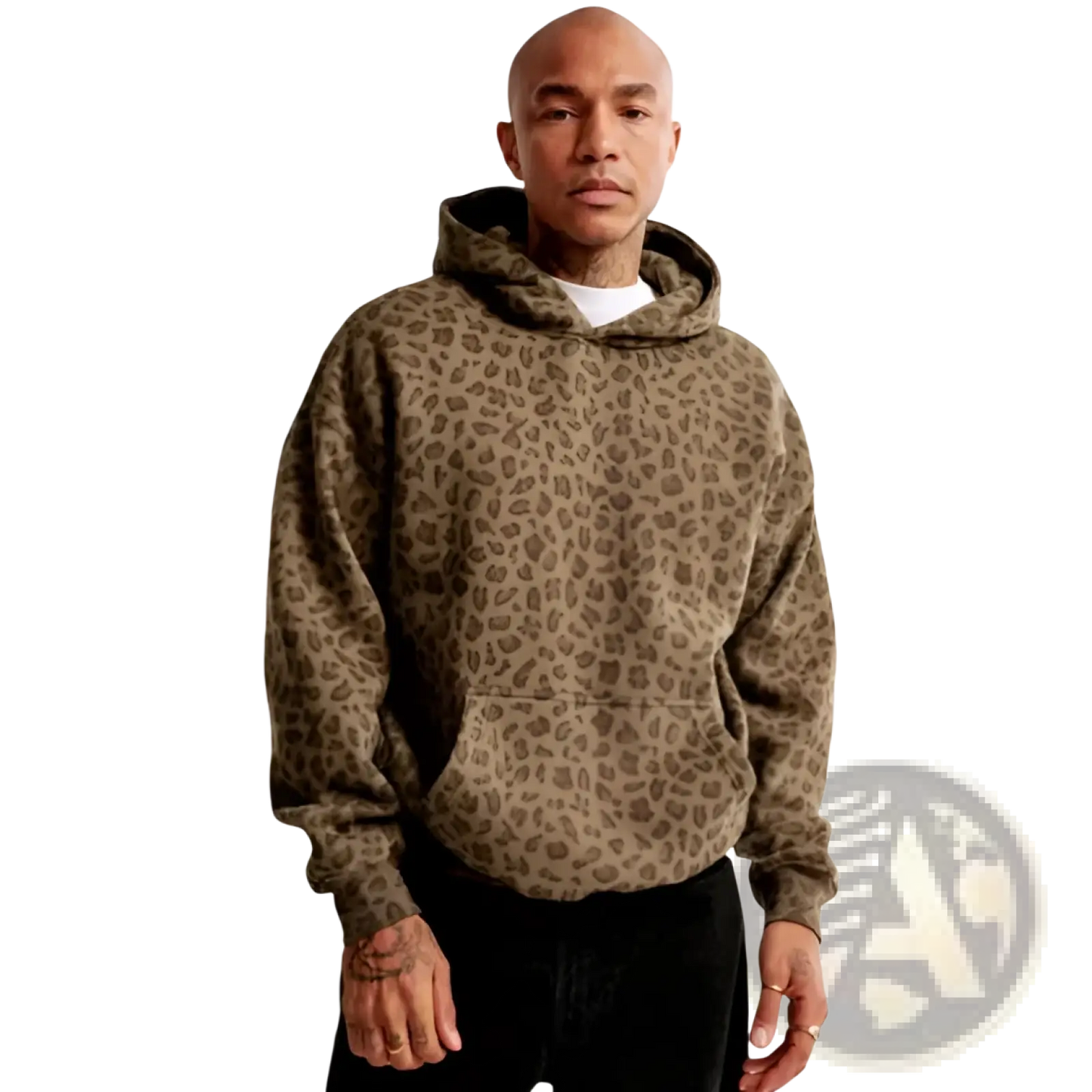 Men's Vintage Leopard Print Oversized Winter Hoodie