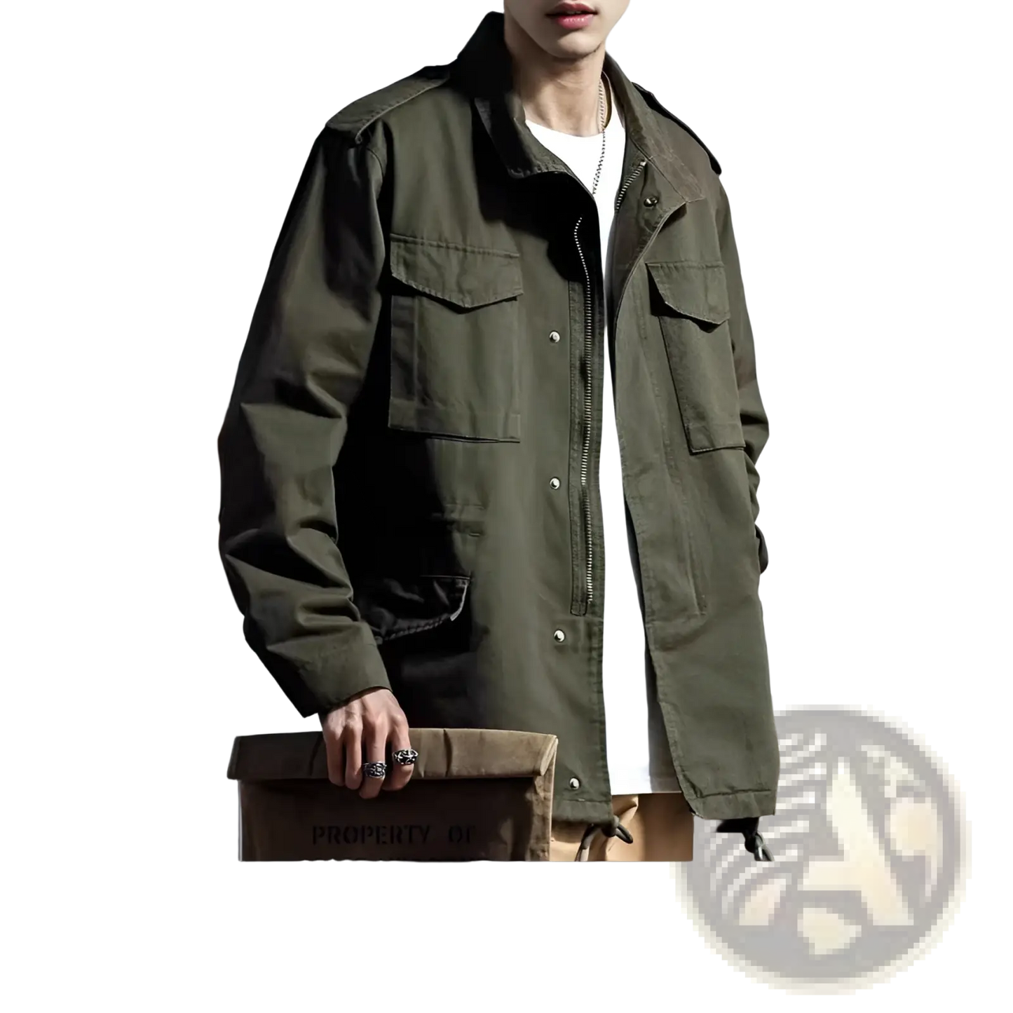 Men's Vintage Olive Green Military Field Overalls Jacket