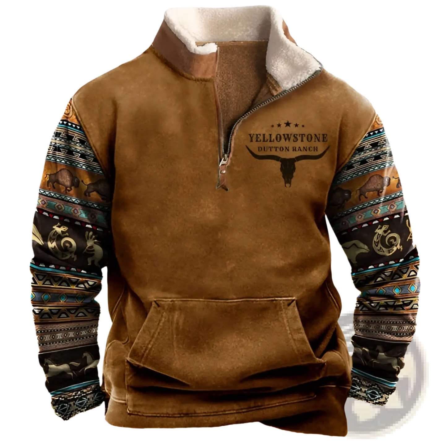 Men's Vintage Yellowstone Tribal Print Fleece Quarter Zip Jacket