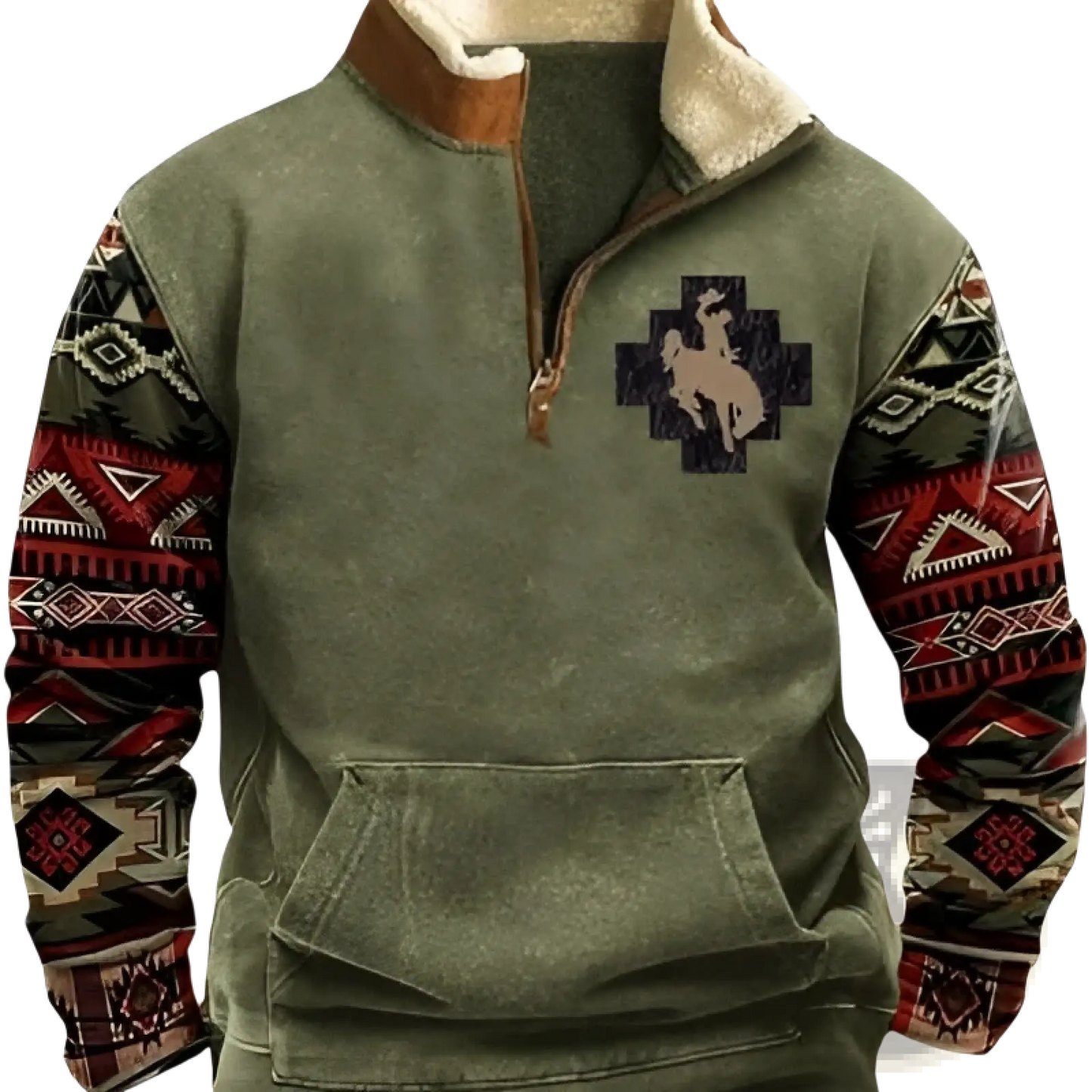 Men's Vintage Yellowstone Tribal Print Fleece Quarter Zip Jacket