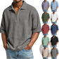 Men's Waffle Knit Half Zip Short Sleeve Polo Shirt