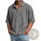 Men's Waffle Knit Half Zip Short Sleeve Polo Shirt