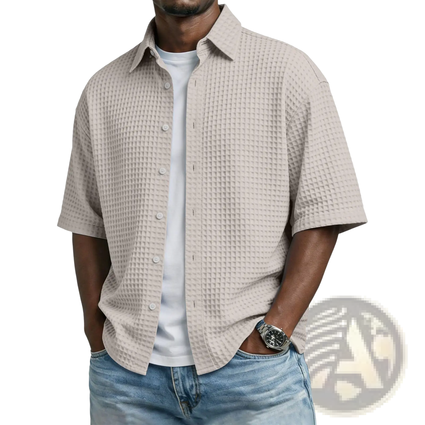 Men's Waffle Knit Short Sleeve Polo Shirt