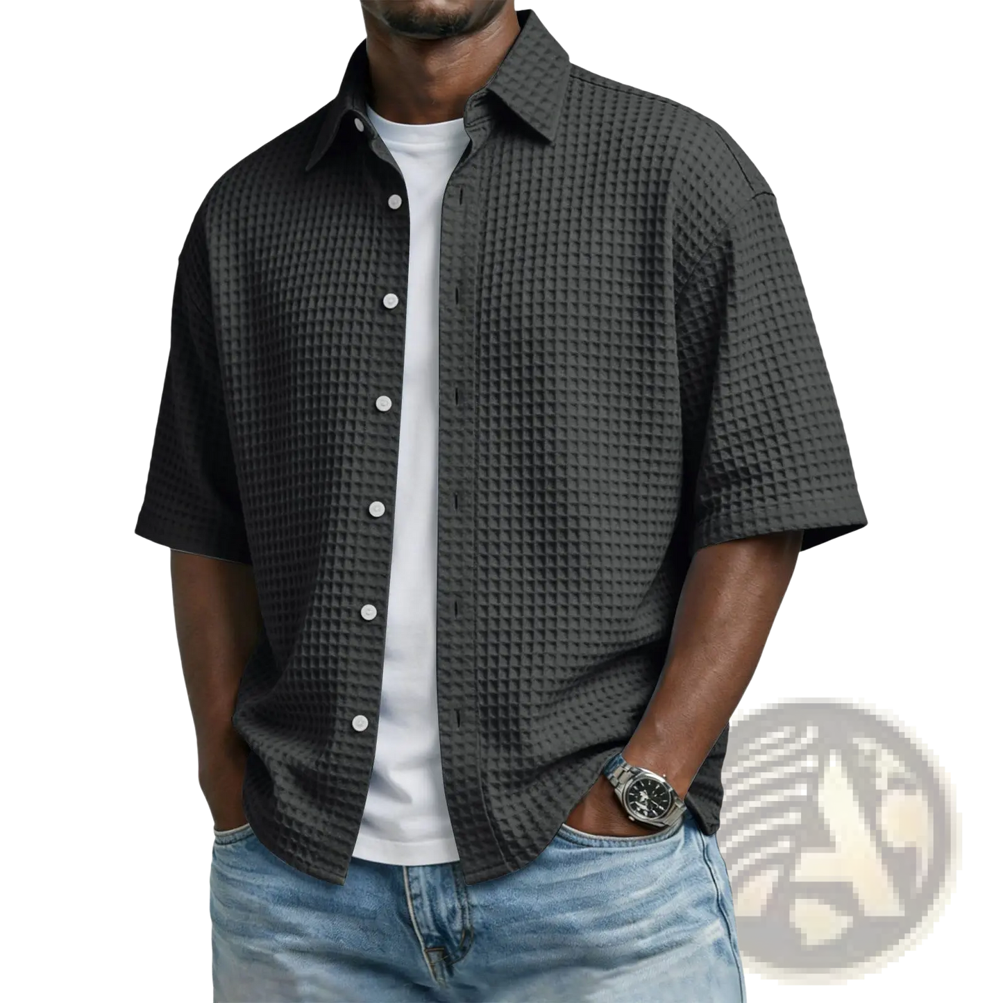 Men's Waffle Knit Short Sleeve Polo Shirt