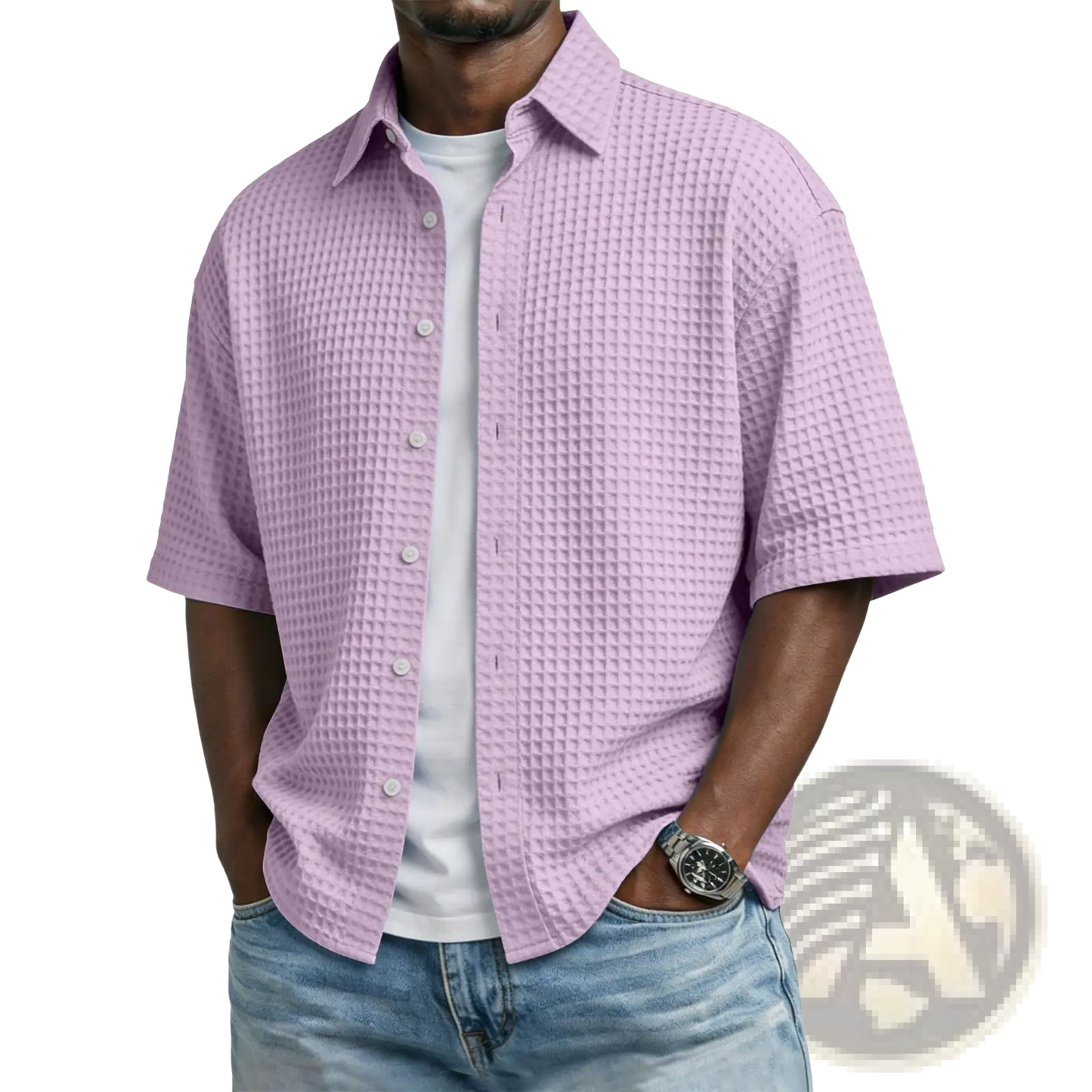 Men's Waffle Knit Short Sleeve Polo Shirt