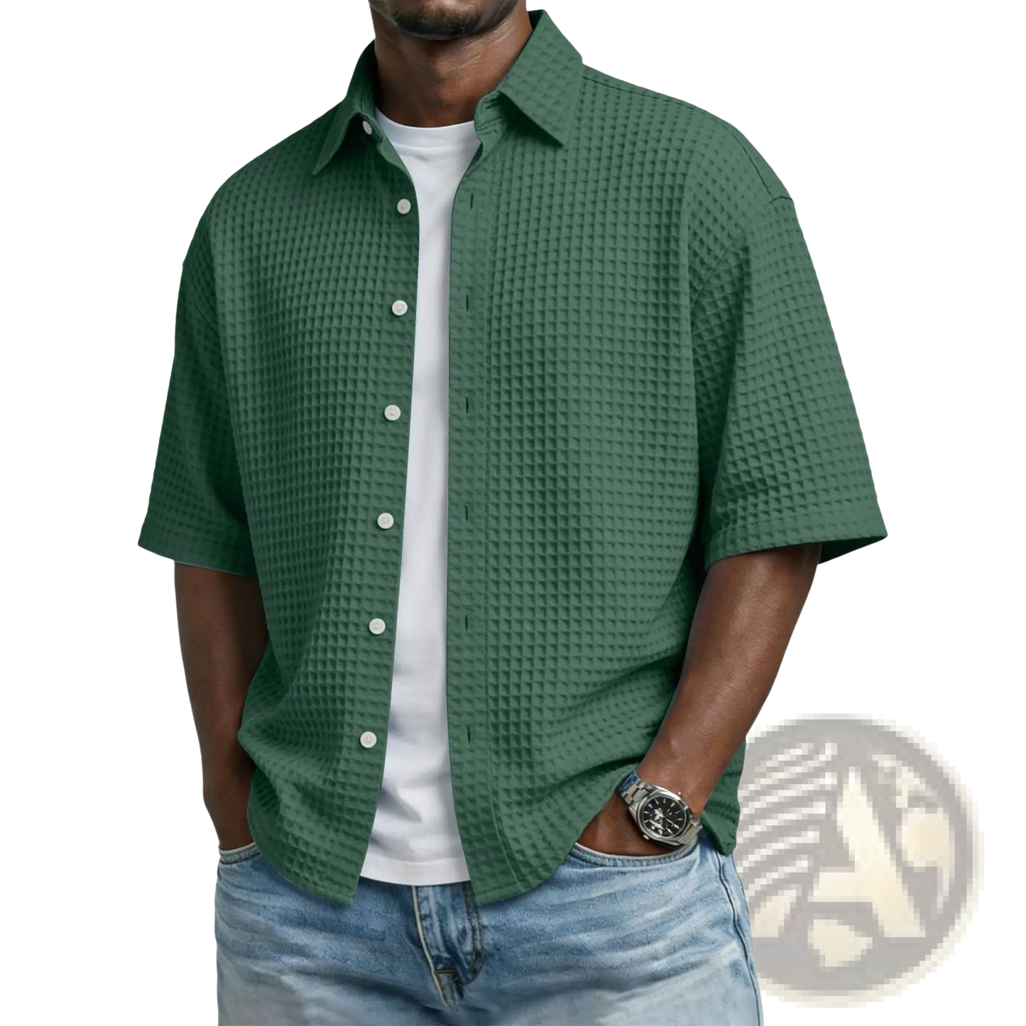Men's Waffle Knit Short Sleeve Polo Shirt