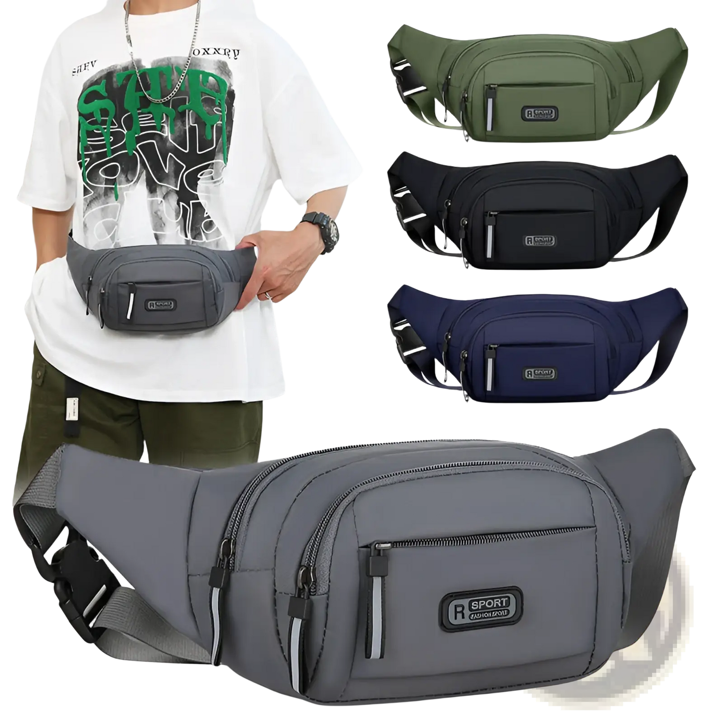 Men's Waterproof Nylon Multifunctional Crossbody Waist Bag