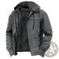 Men's Winter Fleece Lined Hooded Jacket with Leather Accents