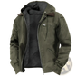 Men's Winter Fleece Lined Hooded Jacket with Leather Accents