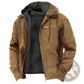 Men's Winter Fleece Lined Hooded Jacket with Leather Accents