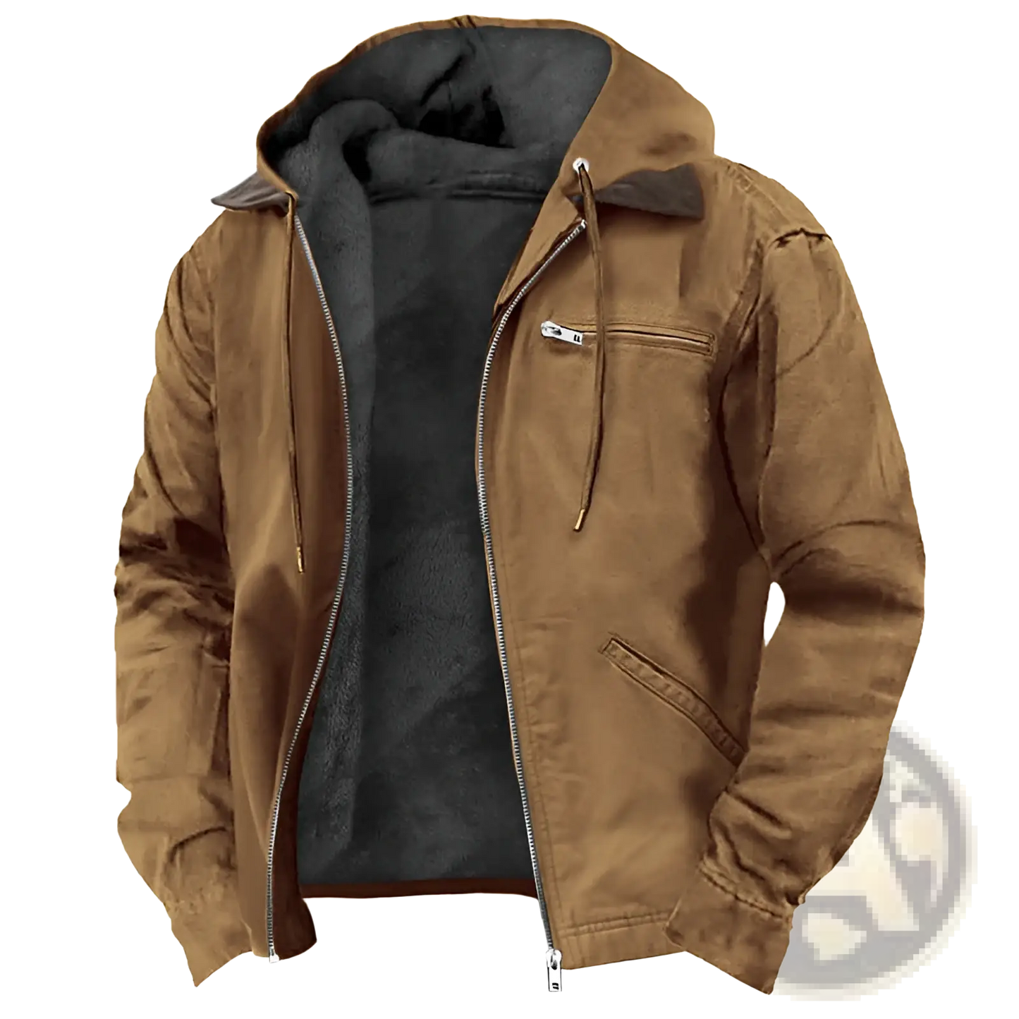 Men's Winter Fleece Lined Hooded Jacket with Leather Accents
