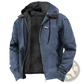 Men's Winter Fleece Lined Hooded Jacket with Leather Accents