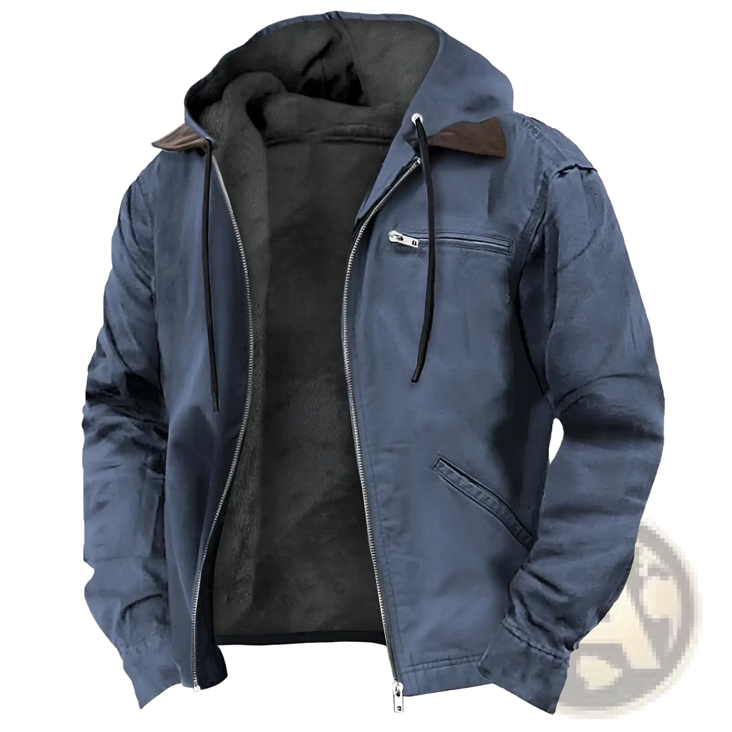Men's Winter Fleece Lined Hooded Jacket with Leather Accents