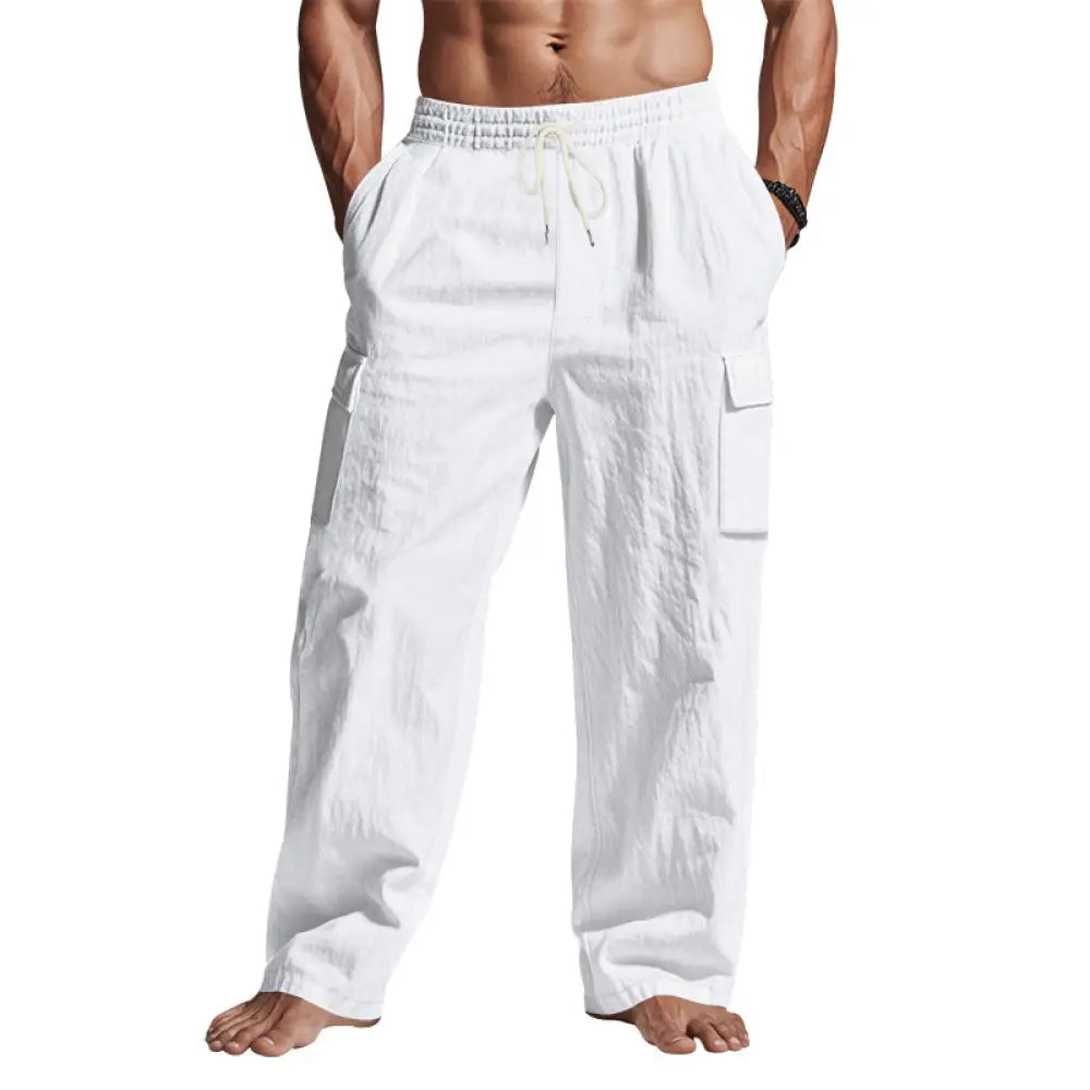 Men's Loose Fit Breathable Linen Wide Leg Cargo Pants