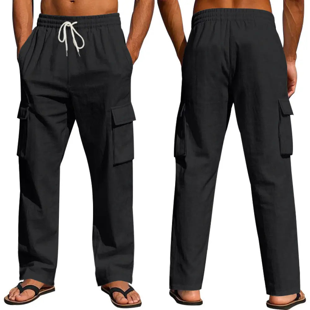 Men's Loose Fit Breathable Linen Wide Leg Cargo Pants