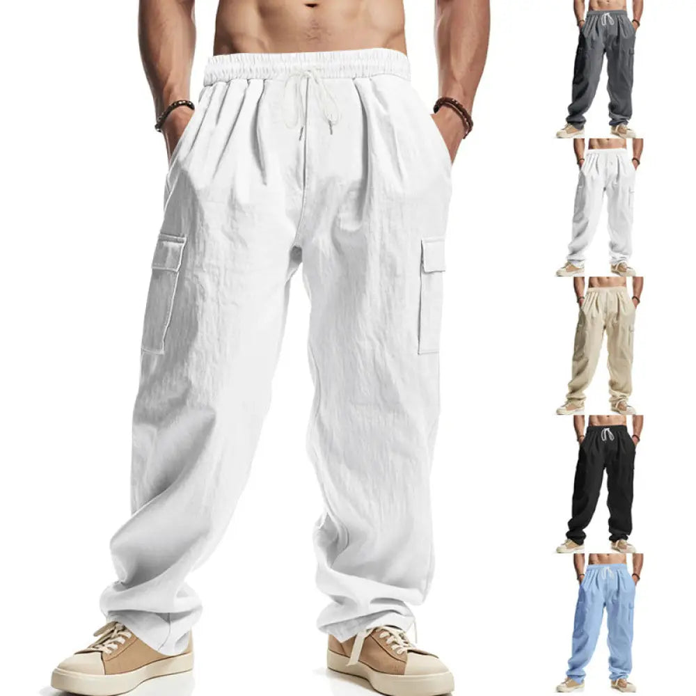 Men's Loose Fit Breathable Linen Wide Leg Cargo Pants