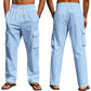 Men's Loose Fit Breathable Linen Wide Leg Cargo Pants
