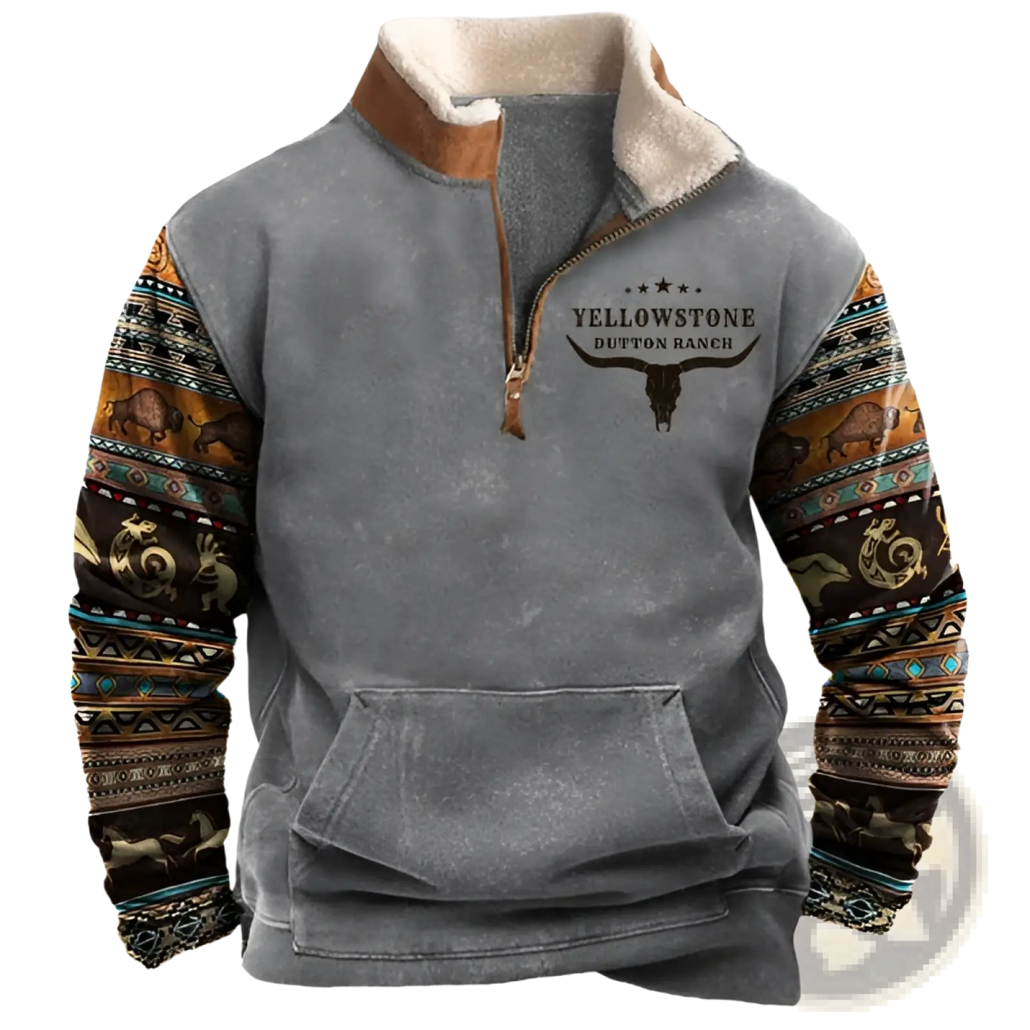 Men's Yellowstone Tribal Print Quarter Zip Fleece Hoodie