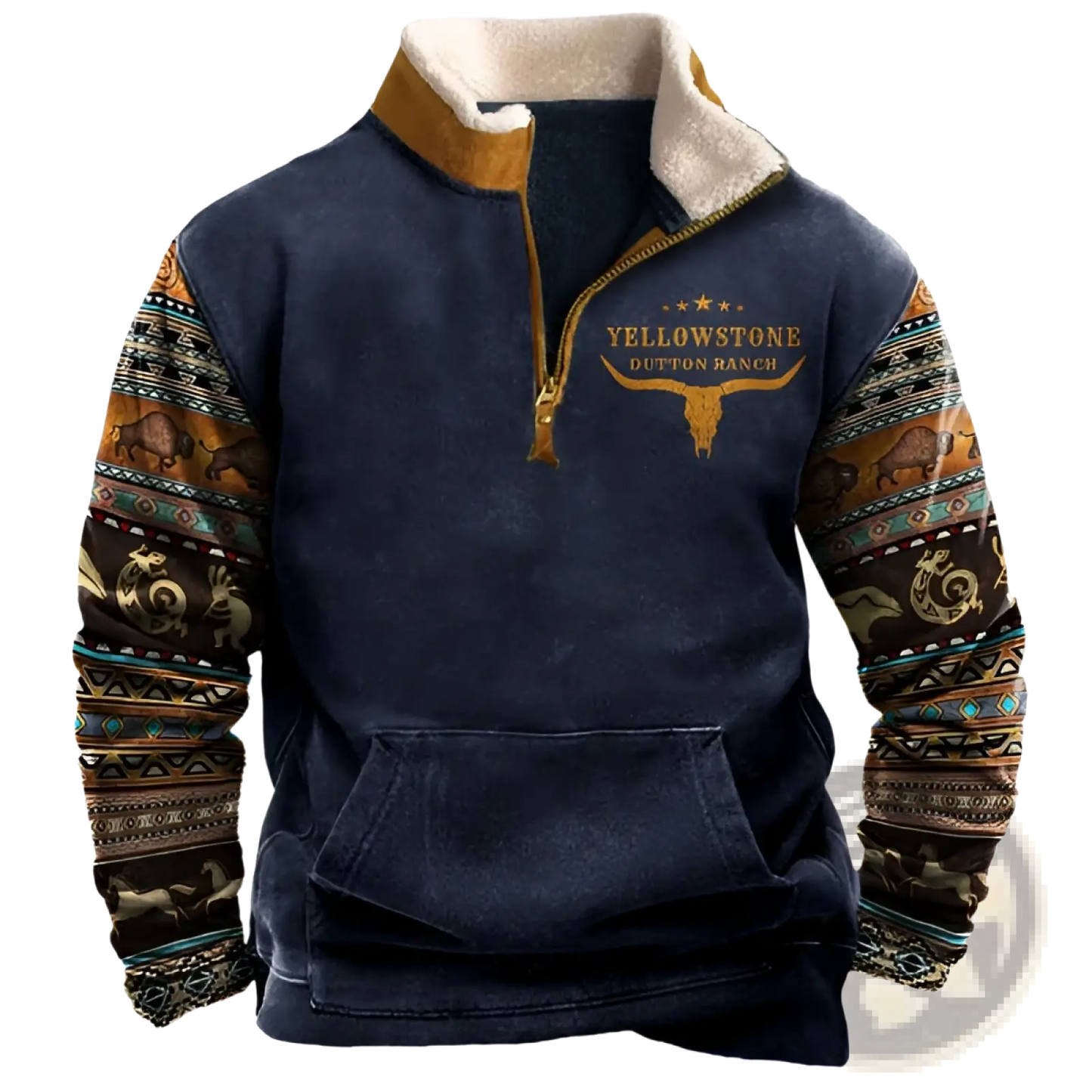 Men's Yellowstone Tribal Print Quarter Zip Fleece Hoodie
