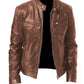 Men's Slim Fit Stand Collar Faux Leather Biker Jacket