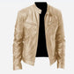 Men's Slim Fit Stand Collar Faux Leather Biker Jacket