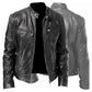 Men's Slim Fit Stand Collar Faux Leather Biker Jacket