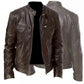 Men's Slim Fit Stand Collar Faux Leather Biker Jacket