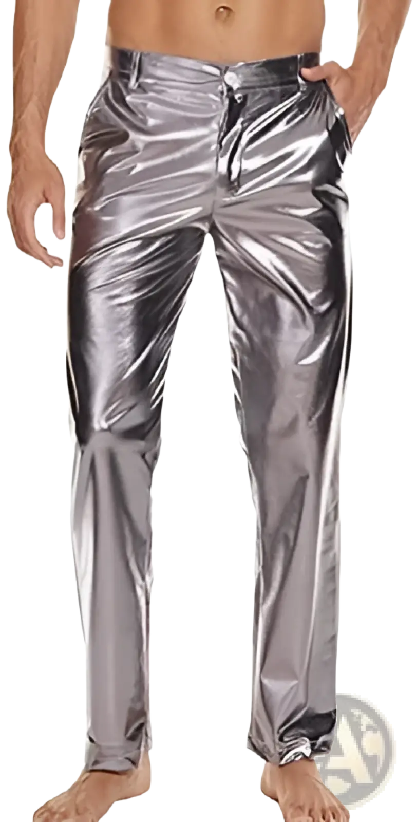 Metallic Silver High Waist Straight Leg Disco Pants