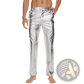 Metallic Silver High Waist Straight Leg Disco Pants