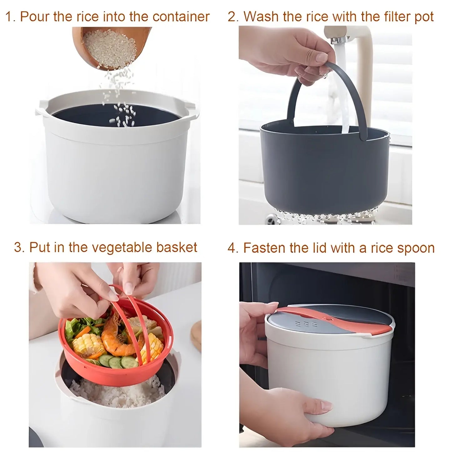 Microwave Rice Cooker 2l Steamer with Strainer Spoon