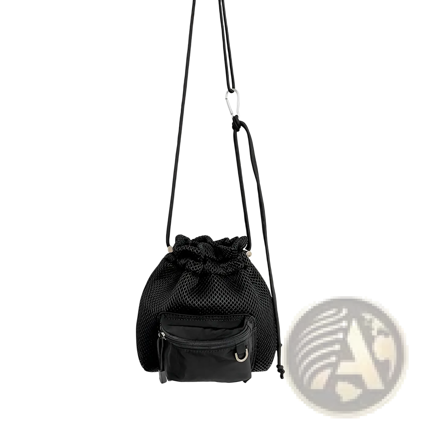 Mini Pink Mesh Drawstring Bucket Bag with Heart Charm