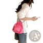 Mini Pink Mesh Drawstring Bucket Bag with Heart Charm