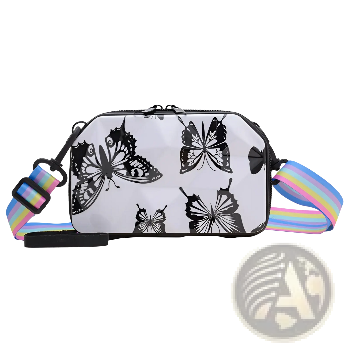 Mini Suitcase Crossbody Bag with Rainbow Strap