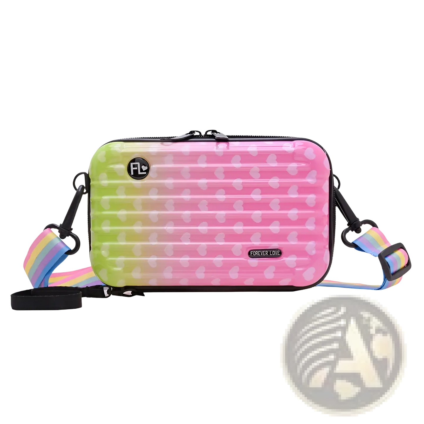 Mini Suitcase Crossbody Bag with Rainbow Strap