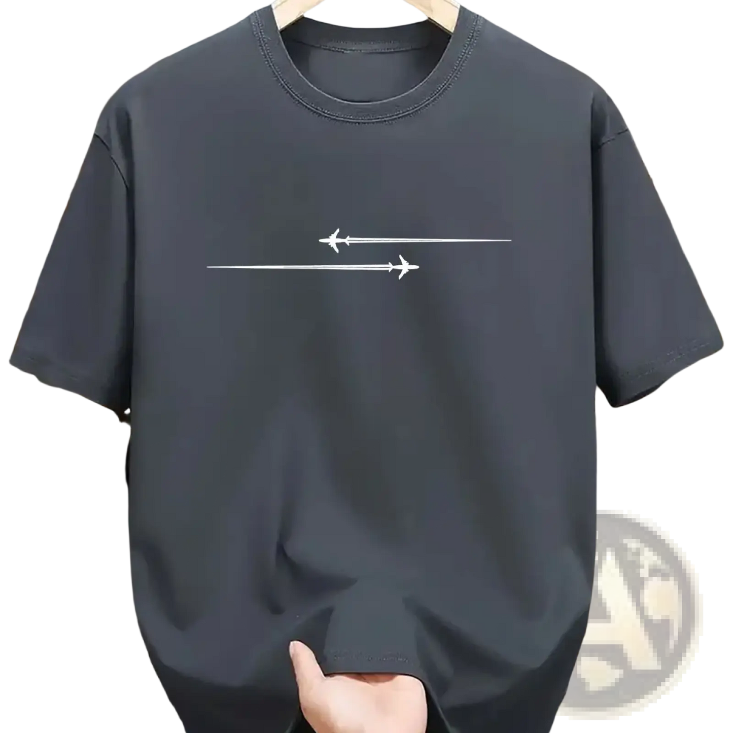 Minimalist Airplane Graphic Cotton Blend Sport t Shirt