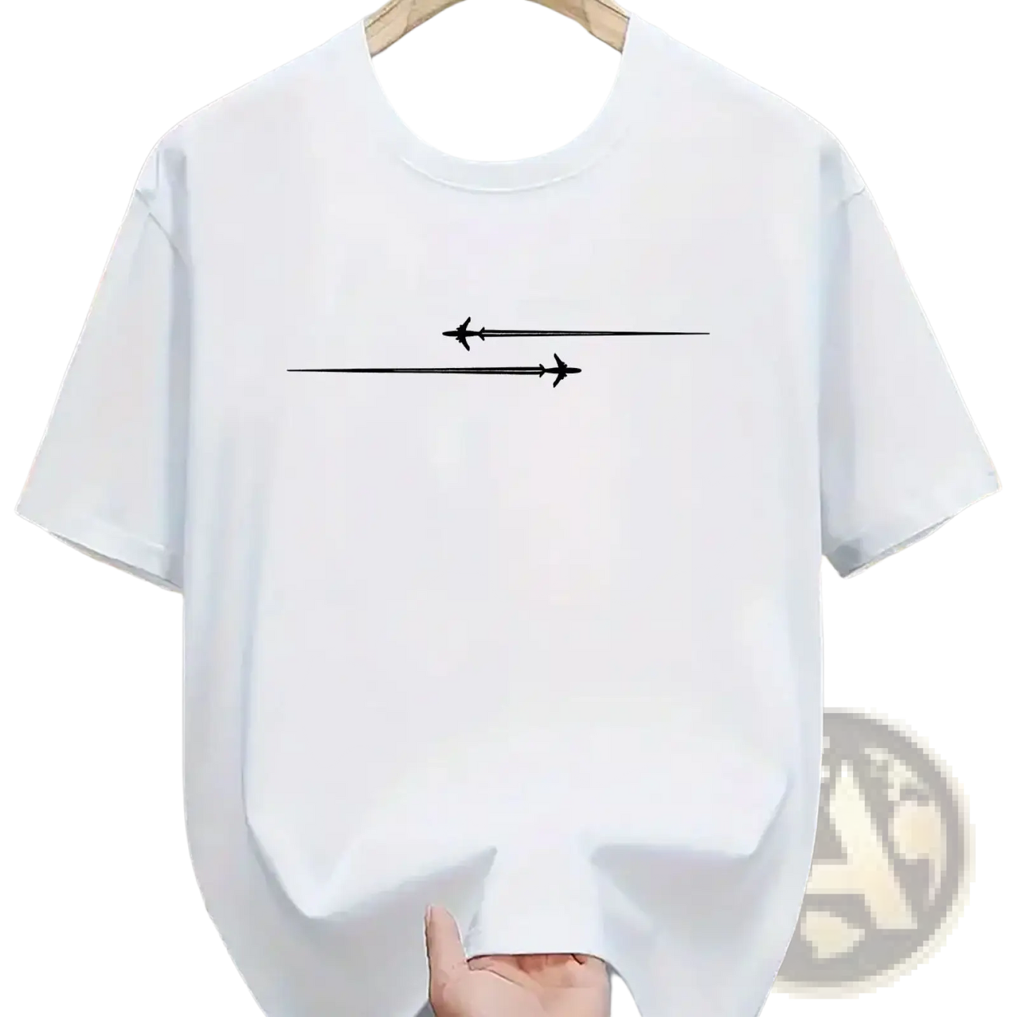 Minimalist Airplane Graphic Cotton Blend Sport t Shirt