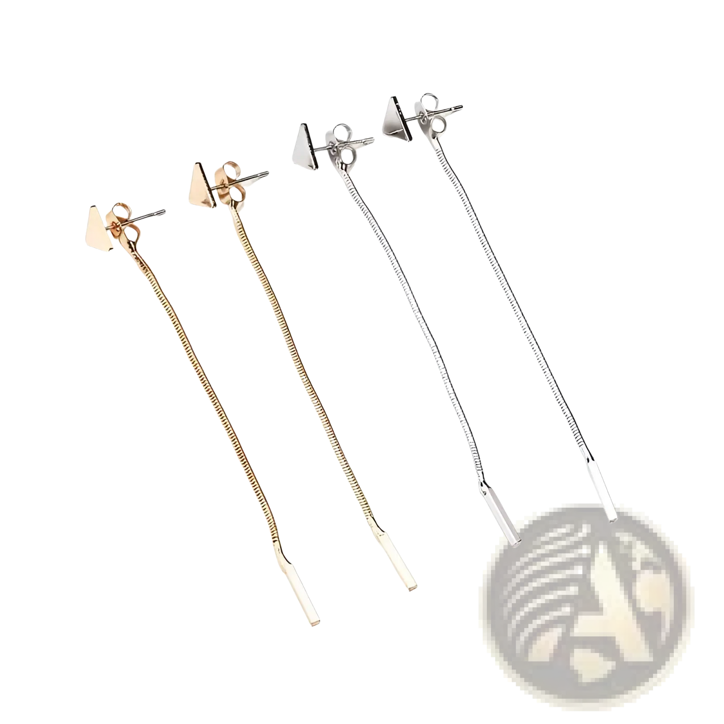 Minimalist Silver and Gold Triangle Tassel Dangle Earrings
