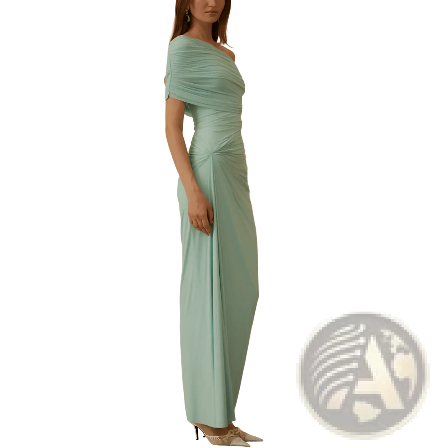 Mint Green Off-shoulder Pleated Maxi Gown