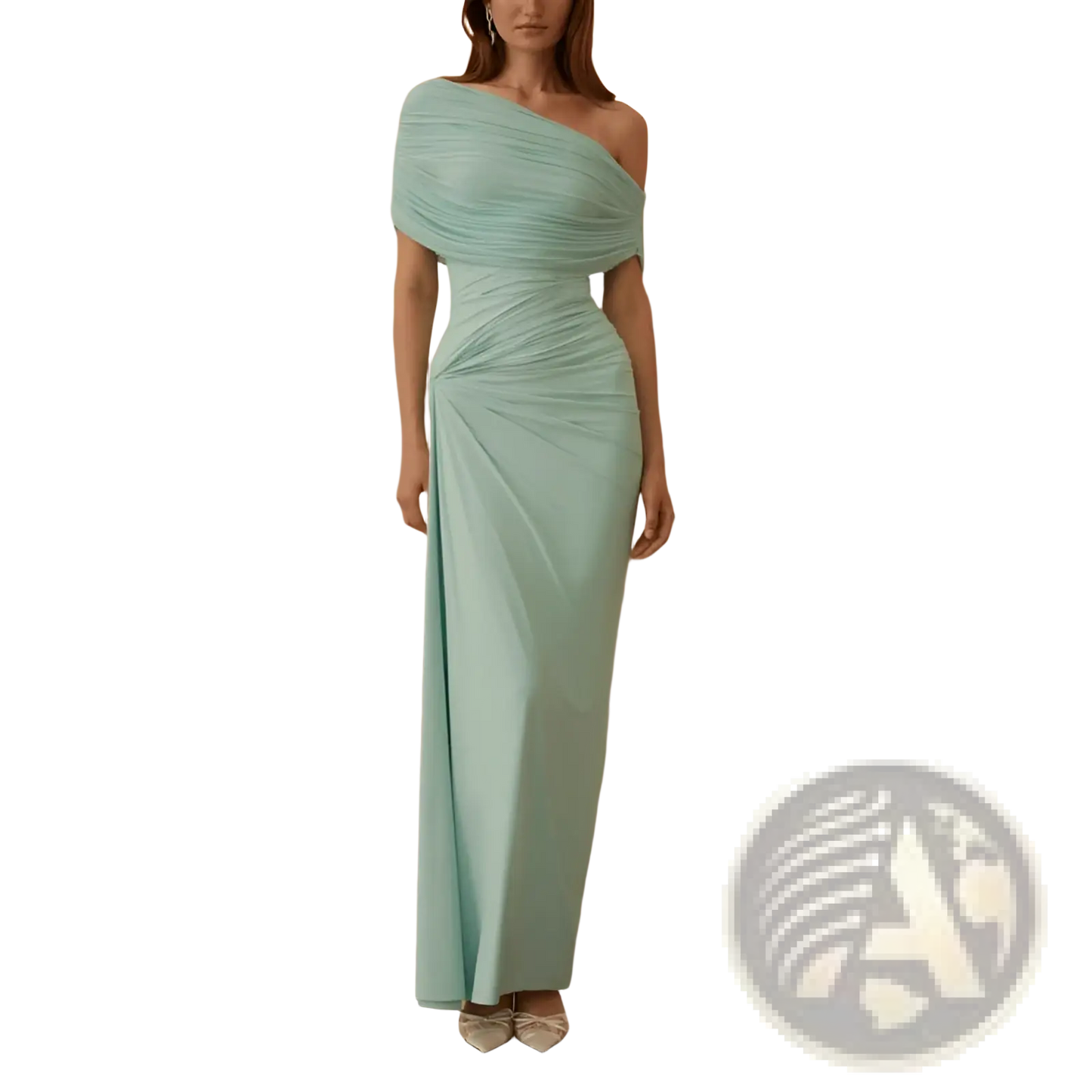 Mint Green Off-shoulder Pleated Maxi Gown