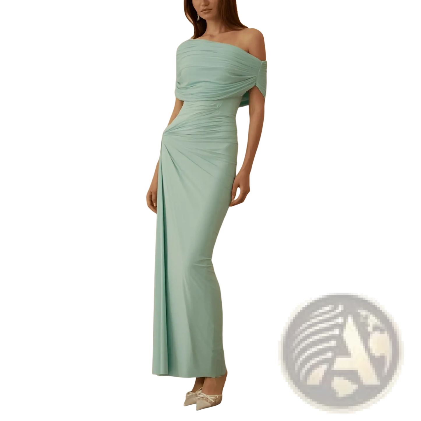Mint Green Off-shoulder Pleated Maxi Gown