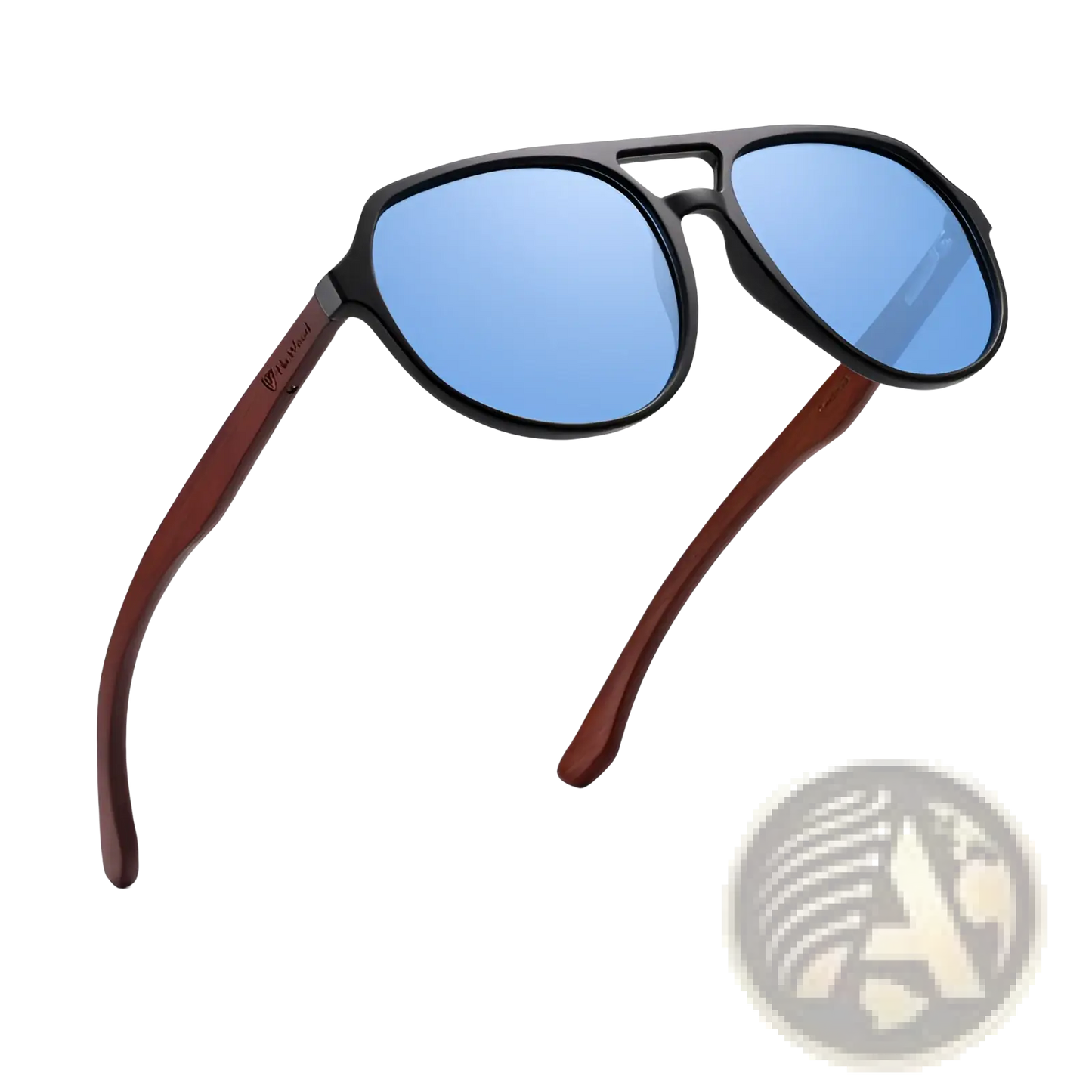Mirror Lens Wood Temple Aviator Sunglasses