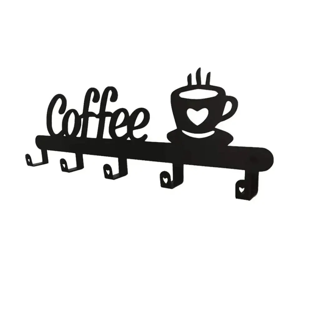 Modern Black Metal Coffee Mug Wall Rack with Hooks