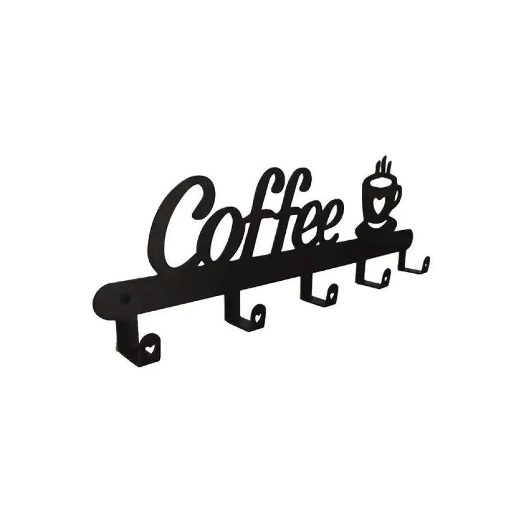 Modern Black Metal Coffee Mug Wall Rack with Hooks